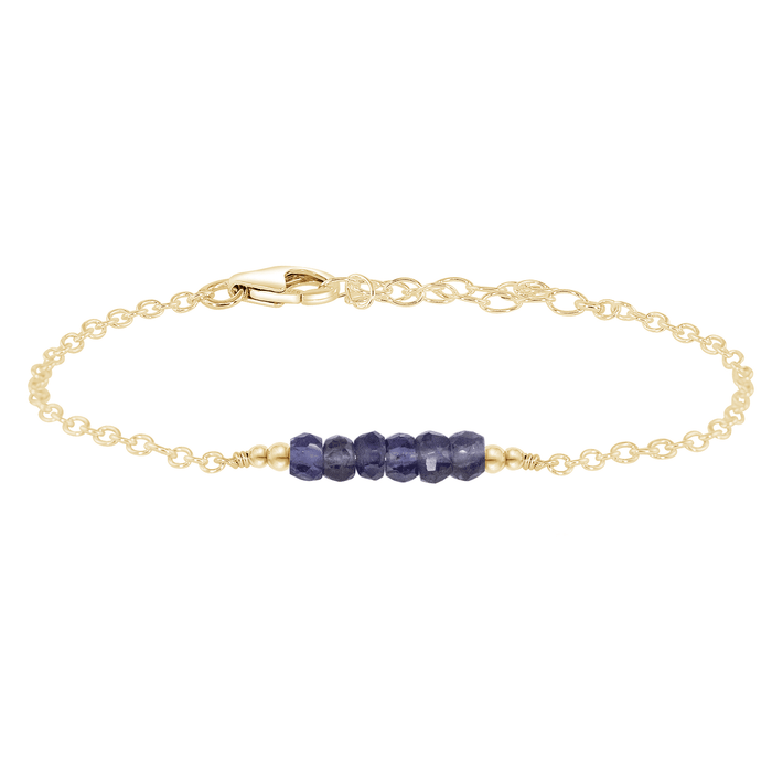 Sparkling Grey Iolite Gemstone Faceted Bead Bar Bracelet - Sparkling Grey Iolite Gemstone Faceted Bead Bar Bracelet - 14k Gold Fill - Luna Tide Handmade Crystal Jewellery