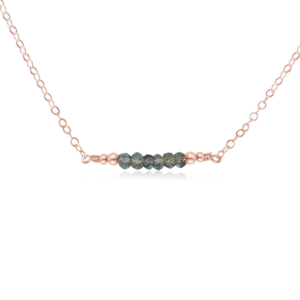 Sparkling Grey Labradorite Faceted Bead Bar Necklace - Sparkling Grey Labradorite Faceted Bead Bar Necklace - 14k Rose Gold Fill - Luna Tide Handmade Crystal Jewellery