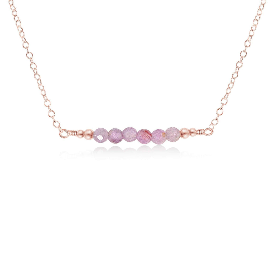 Sparkling Kunzite Faceted Bead Bar Necklace - Sparkling Kunzite Faceted Bead Bar Necklace - 14k Rose Gold Fill - Luna Tide Handmade Crystal Jewellery