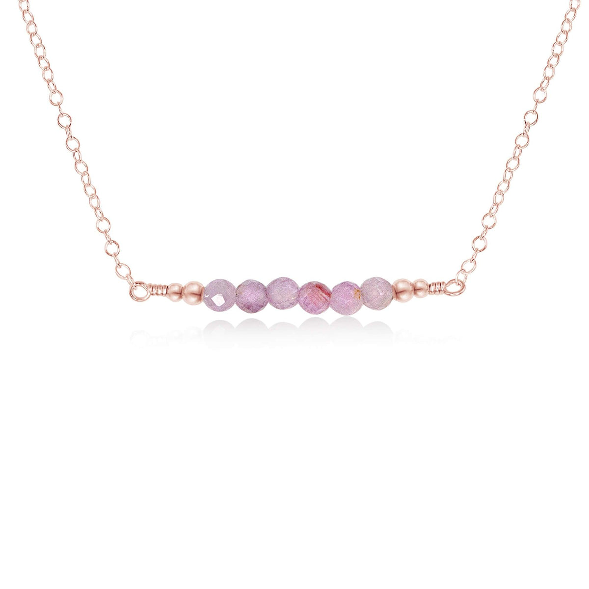 Faceted Bead Bar Necklace - Kunzite - 14K Rose Gold Fill - Luna Tide Handmade Jewellery