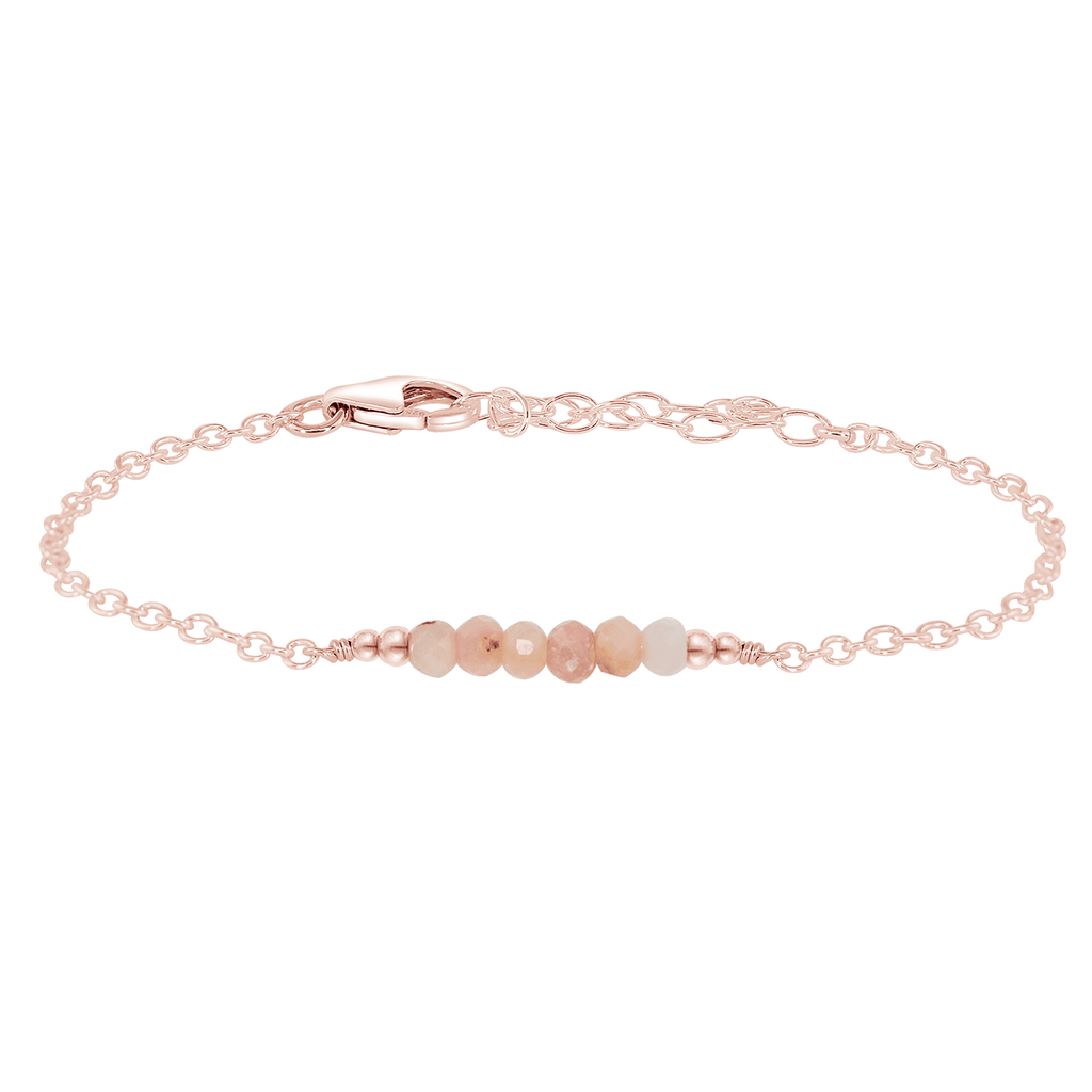 Sparkling Pink Peruvian Opal Gemstone Faceted Bead Bar Bracelet - Sparkling Pink Peruvian Opal Gemstone Faceted Bead Bar Bracelet - 14k Rose Gold Fill - Luna Tide Handmade Crystal Jewellery