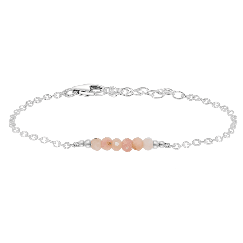 Sparkling Pink Peruvian Opal Gemstone Faceted Bead Bar Bracelet - Sparkling Pink Peruvian Opal Gemstone Faceted Bead Bar Bracelet - Sterling Silver - Luna Tide Handmade Crystal Jewellery