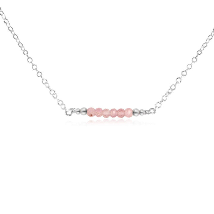 Sparkling Pink Rose Quartz Faceted Bead Bar Necklace - Sparkling Pink Rose Quartz Faceted Bead Bar Necklace - Sterling Silver - Luna Tide Handmade Crystal Jewellery