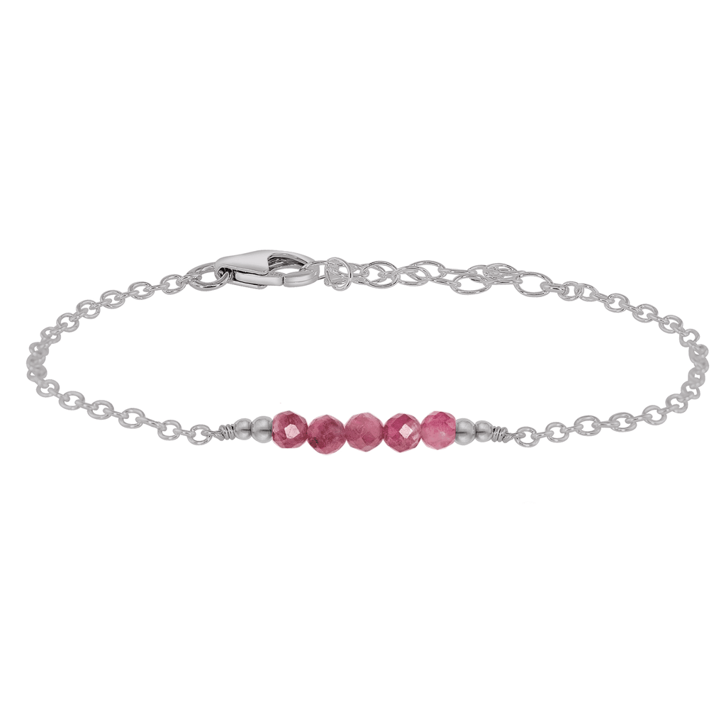 Sparkling Pink Tourmaline Gemstone Faceted Bead Bar Bracelet - Sparkling Pink Tourmaline Gemstone Faceted Bead Bar Bracelet - Stainless Steel - Luna Tide Handmade Crystal Jewellery