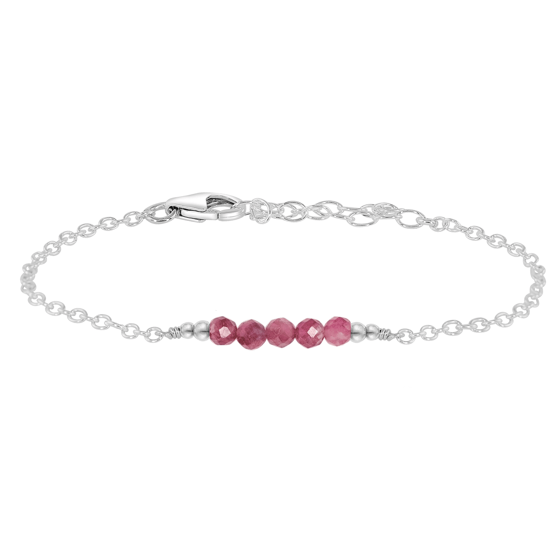 Sparkling Pink Tourmaline Gemstone Faceted Bead Bar Bracelet - Sparkling Pink Tourmaline Gemstone Faceted Bead Bar Bracelet - Sterling Silver - Luna Tide Handmade Crystal Jewellery