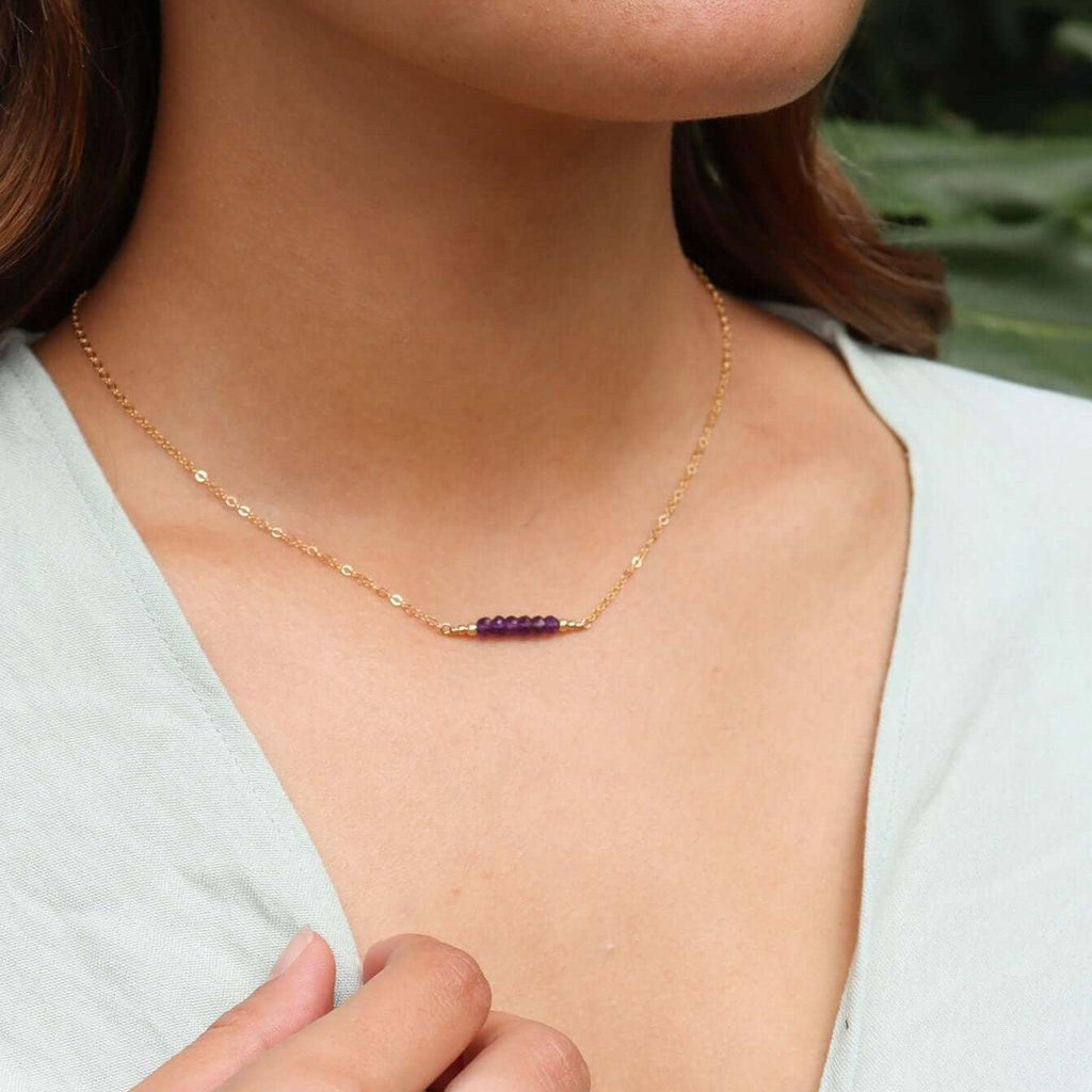 Sparkling Purple Amethyst Faceted Bead Bar Necklace - Sparkling Purple Amethyst Faceted Bead Bar Necklace - 14k Gold Fill - Luna Tide Handmade Crystal Jewellery