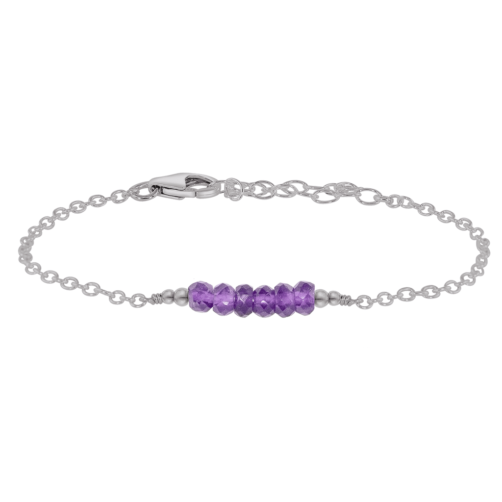 Sparkling Purple Amethyst Gemstone Faceted Bead Bar Bracelet - Sparkling Purple Amethyst Gemstone Faceted Bead Bar Bracelet - Stainless Steel - Luna Tide Handmade Crystal Jewellery