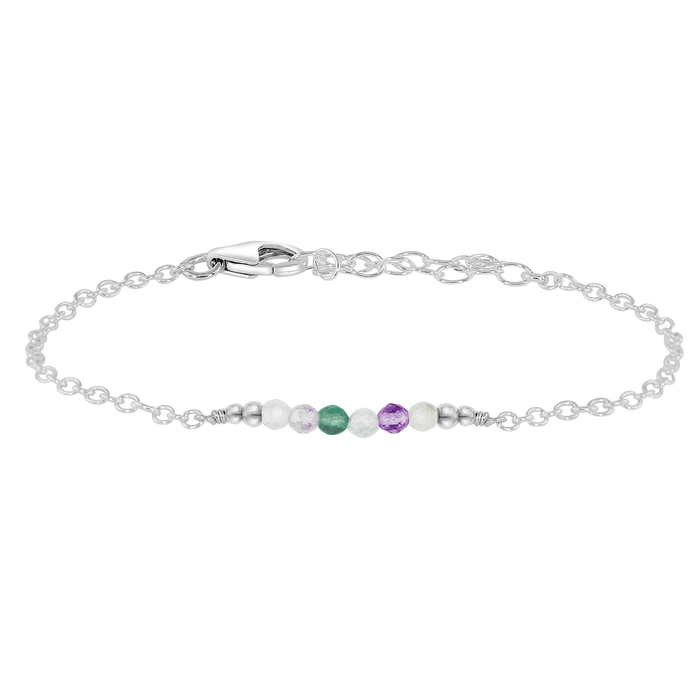 Sparkling Rainbow Fluorite Gemstone Faceted Bead Bar Bracelet - Sparkling Rainbow Fluorite Gemstone Faceted Bead Bar Bracelet - Sterling Silver - Luna Tide Handmade Crystal Jewellery