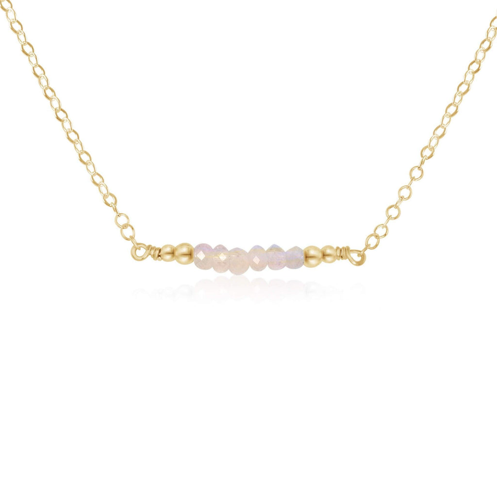 Sparkling Rainbow Moonstone Faceted Bead Bar Necklace - Sparkling Rainbow Moonstone Faceted Bead Bar Necklace - 14k Gold Fill - Luna Tide Handmade Crystal Jewellery