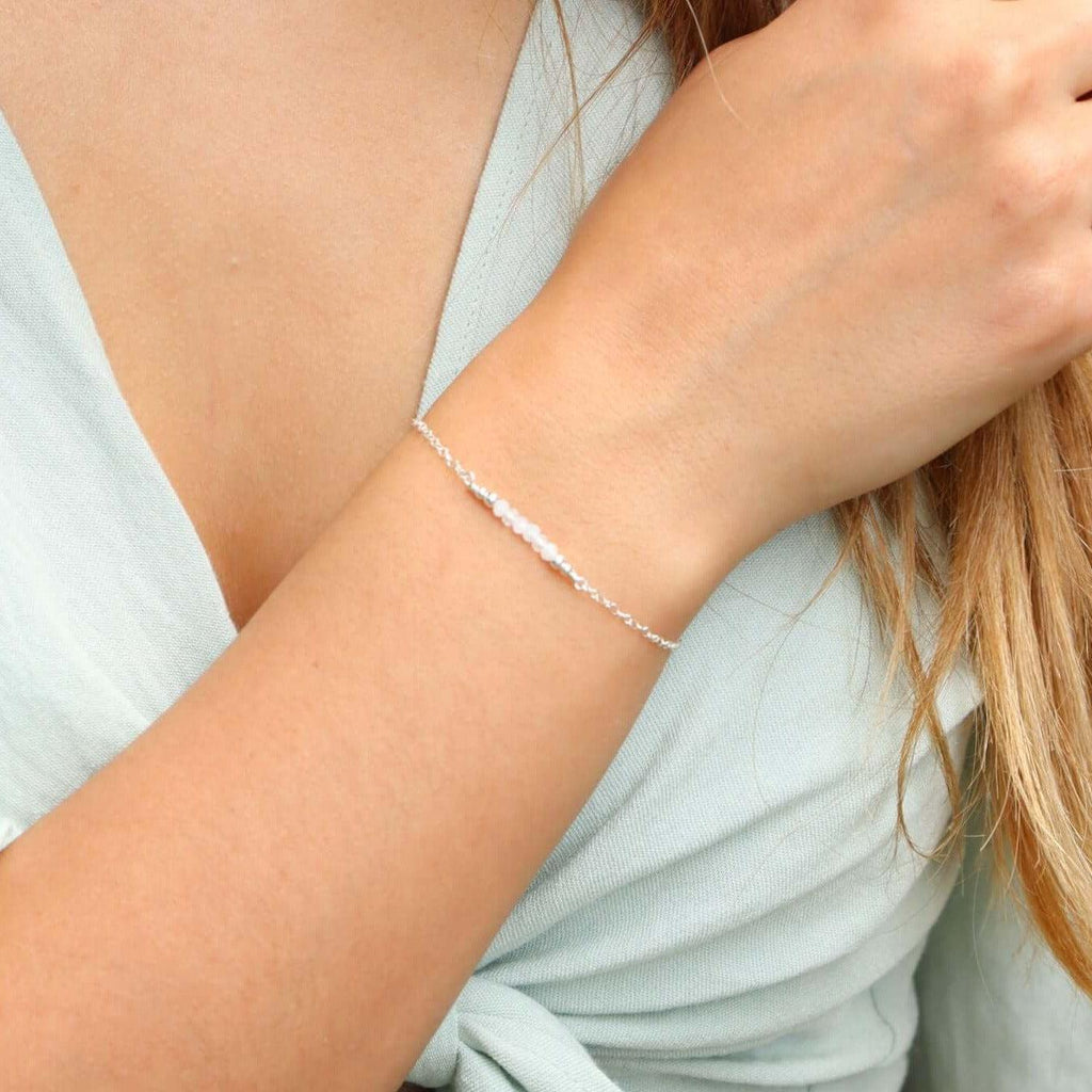 Sparkling Rainbow Moonstone Gemstone Faceted Bead Bar Bracelet - Sparkling Rainbow Moonstone Gemstone Faceted Bead Bar Bracelet - 14k Gold Fill - Luna Tide Handmade Crystal Jewellery