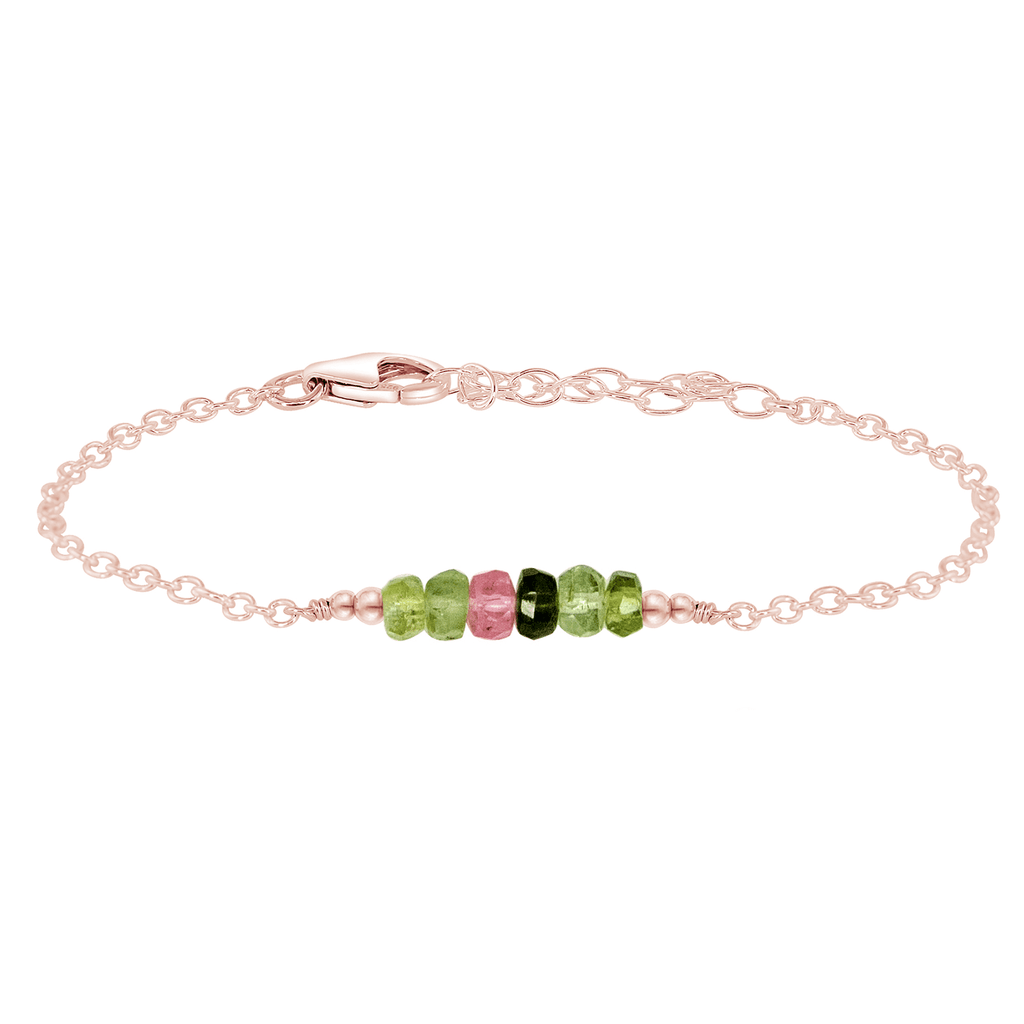 Sparkling Rainbow Tourmaline Gemstone Faceted Bead Bar Bracelet - Sparkling Rainbow Tourmaline Gemstone Faceted Bead Bar Bracelet - 14k Rose Gold Fill - Luna Tide Handmade Crystal Jewellery