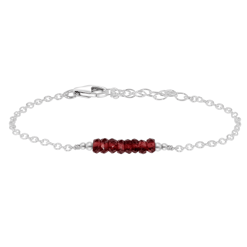 Sparkling Red Garnet Gemstone Faceted Bead Bar Bracelet - Sparkling Red Garnet Gemstone Faceted Bead Bar Bracelet - Sterling Silver - Luna Tide Handmade Crystal Jewellery