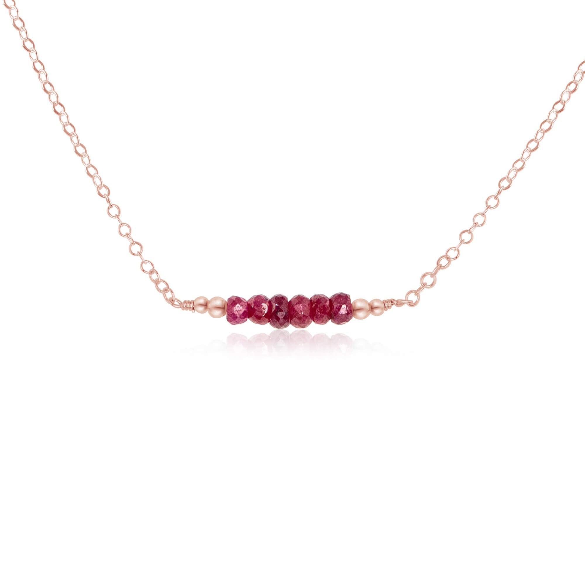 Sparkling Red Ruby Faceted Bead Bar Necklace - Sparkling Red Ruby Faceted Bead Bar Necklace - 14k Rose Gold Fill - Luna Tide Handmade Crystal Jewellery