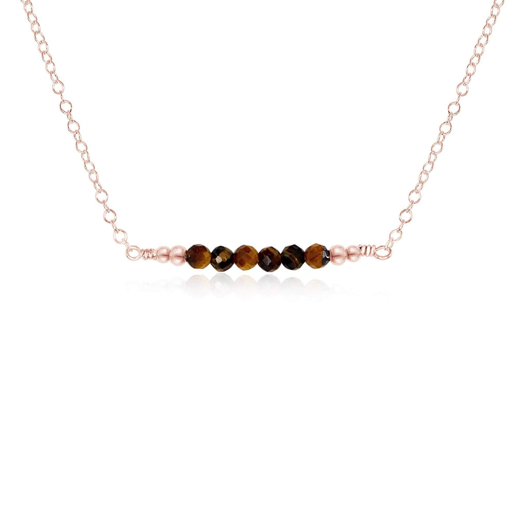 Sparkling Tiger's Eye Faceted Bead Bar Necklace - Sparkling Tiger's Eye Faceted Bead Bar Necklace - 14k Rose Gold Fill - Luna Tide Handmade Crystal Jewellery