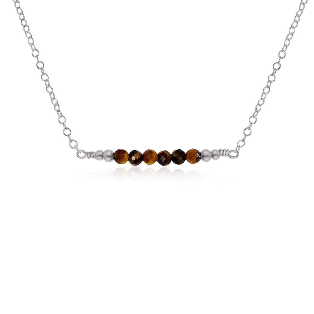 Sparkling Tiger's Eye Faceted Bead Bar Necklace - Sparkling Tiger's Eye Faceted Bead Bar Necklace - Stainless Steel - Luna Tide Handmade Crystal Jewellery