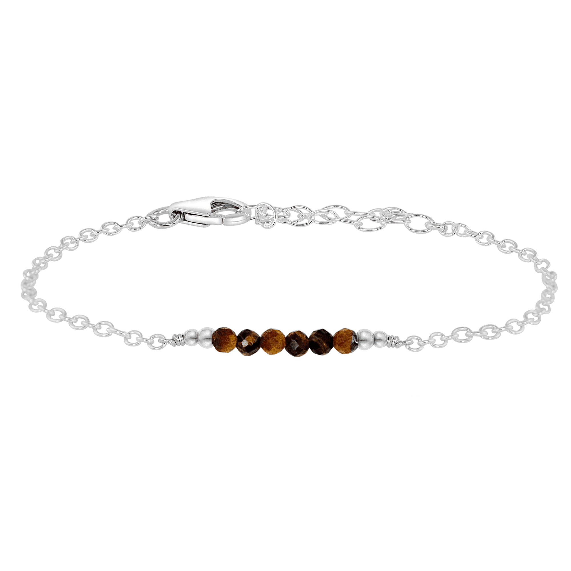 Sparkling Tiger's Eye Gemstone Faceted Bead Bar Bracelet - Sparkling Tiger's Eye Gemstone Faceted Bead Bar Bracelet - Sterling Silver - Luna Tide Handmade Crystal Jewellery