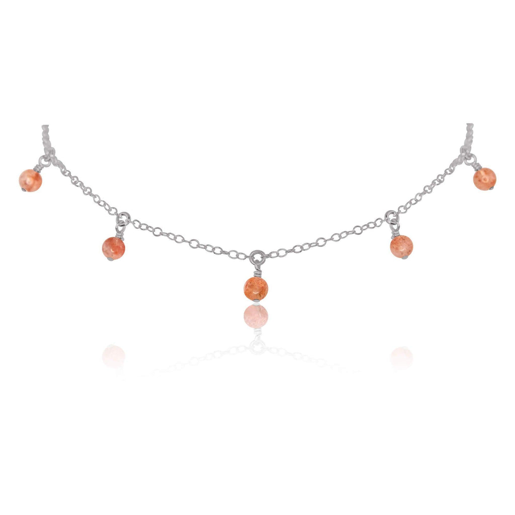 Sunstone Bead Drop Choker - Sunstone Bead Drop Choker - Stainless Steel - Luna Tide Handmade Crystal Jewellery