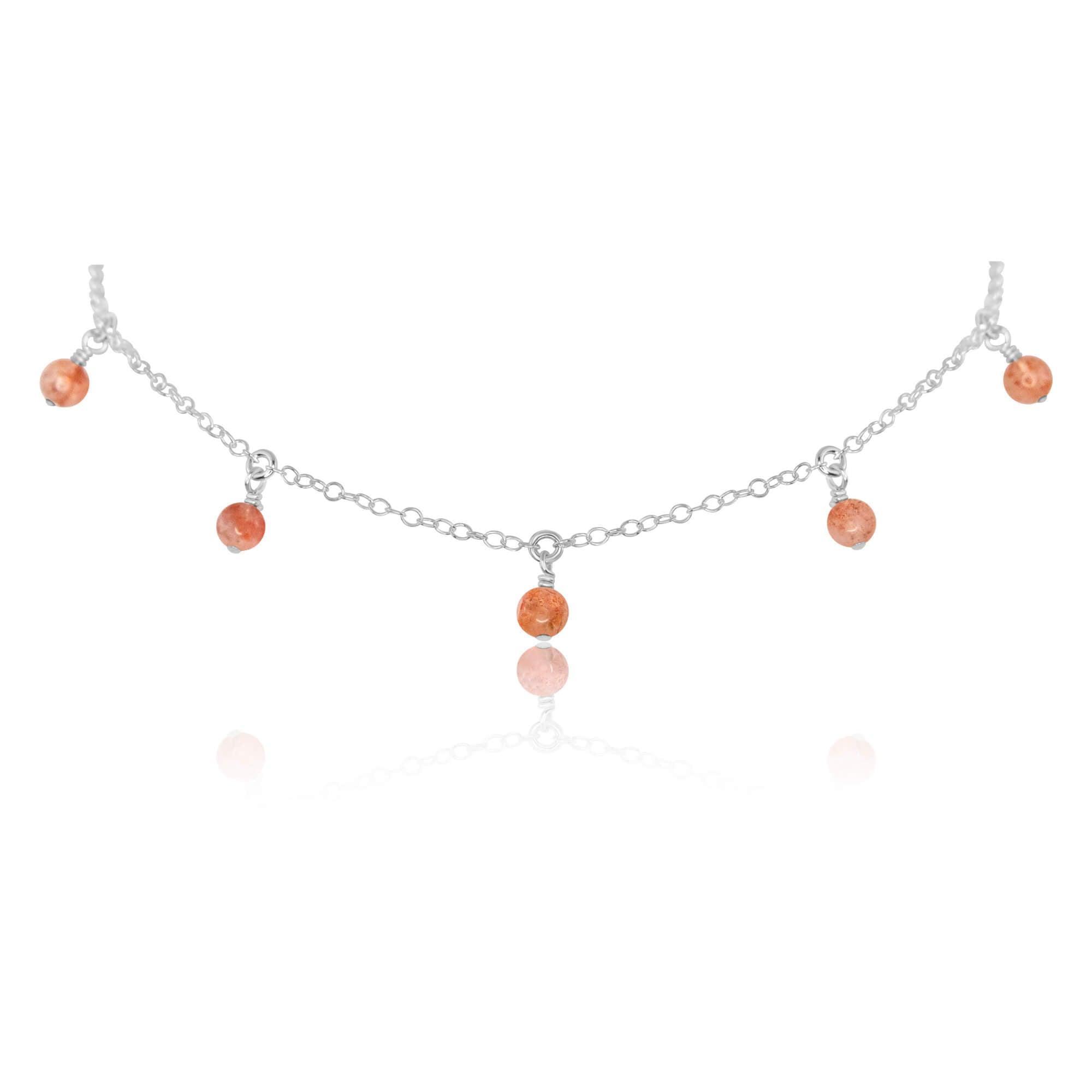 Sunstone Bead Drop Choker - Sunstone Bead Drop Choker - Sterling Silver - Luna Tide Handmade Crystal Jewellery