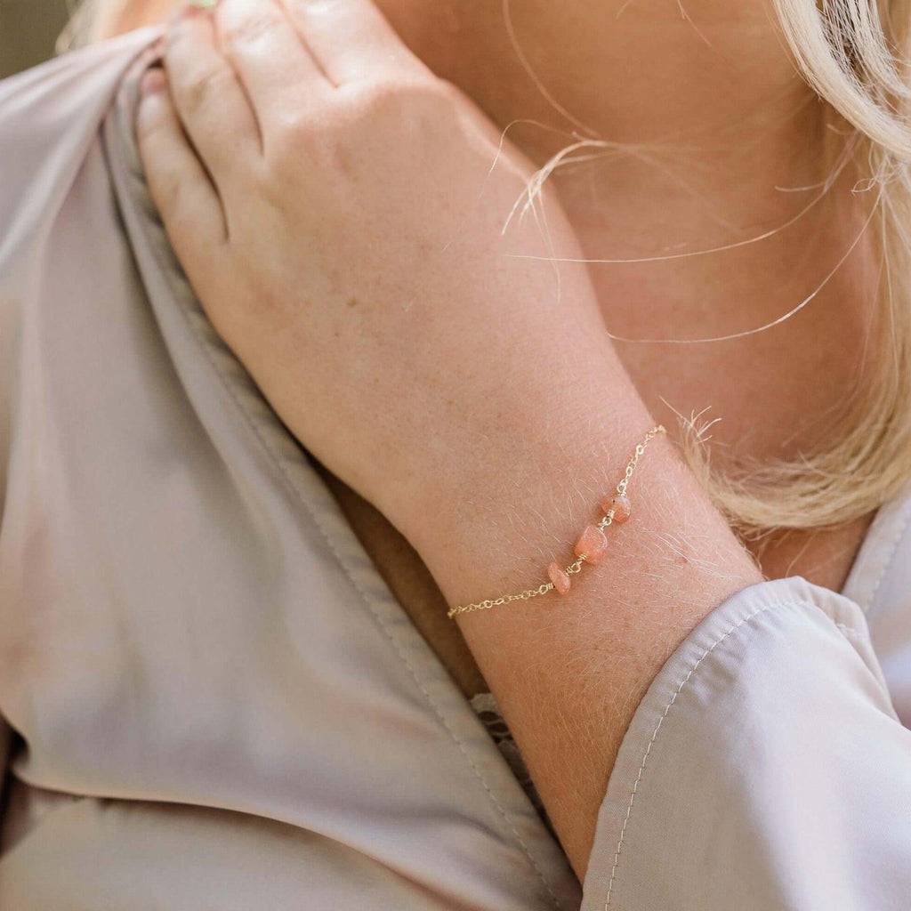 Sunstone Beaded Chain Bracelet - Sunstone Beaded Chain Bracelet - Sterling Silver - Luna Tide Handmade Crystal Jewellery