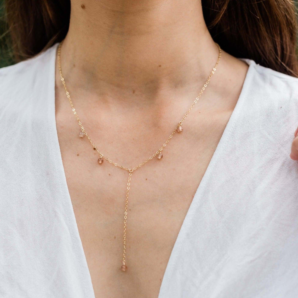 Sunstone Boho Lariat Necklace - Sunstone Boho Lariat Necklace - 14k Gold Fill - Luna Tide Handmade Crystal Jewellery