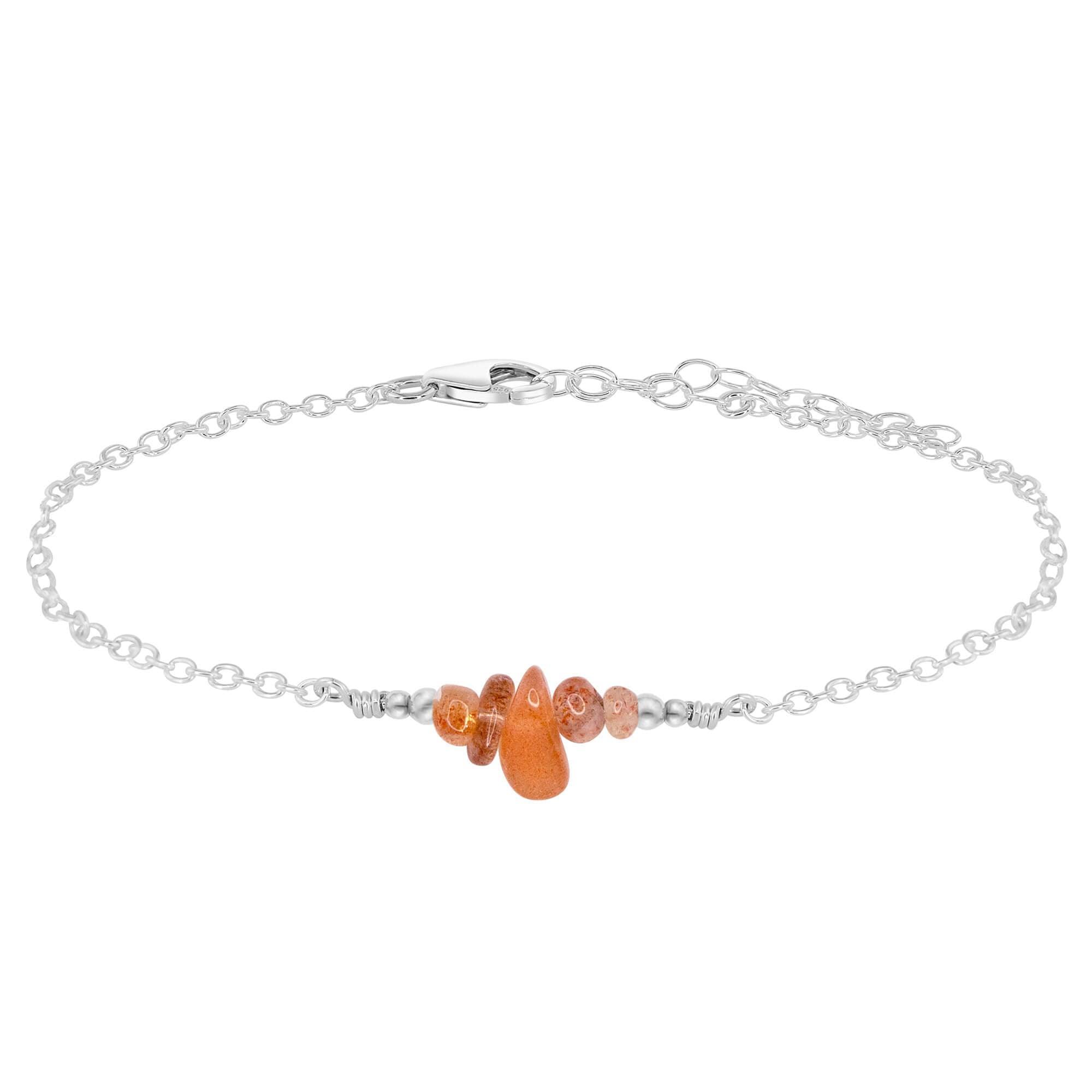 Sunstone Chip Bead Bar Anklet - Sunstone Chip Bead Bar Anklet - Sterling Silver - Luna Tide Handmade Crystal Jewellery