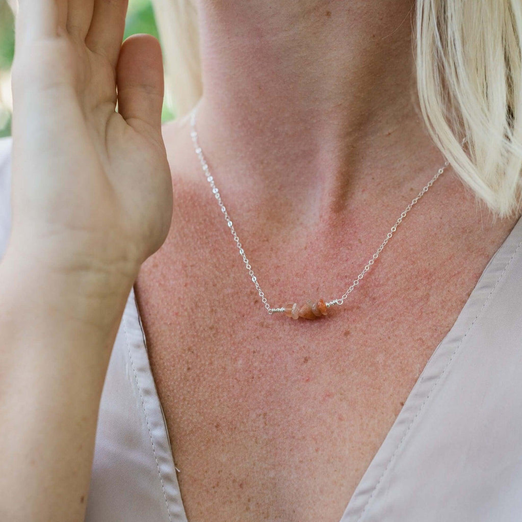 Sunstone Chip Bead Bar Necklace - Sunstone Chip Bead Bar Necklace - 14k Gold Fill - Luna Tide Handmade Crystal Jewellery