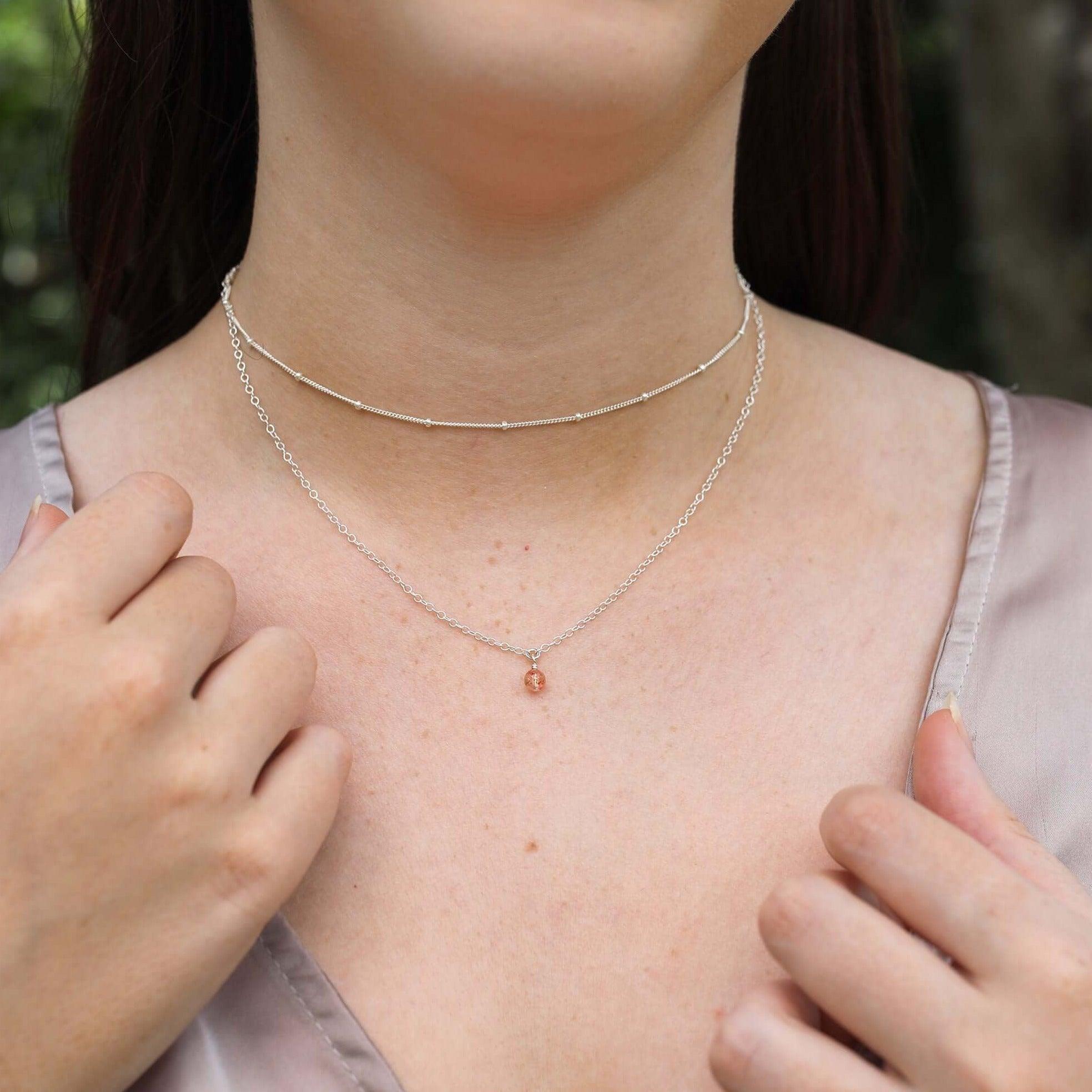 Sunstone Gemstone Chain Layered Choker Necklace - Sunstone Gemstone Chain Layered Choker Necklace - 14k Gold Fill - Luna Tide Handmade Crystal Jewellery