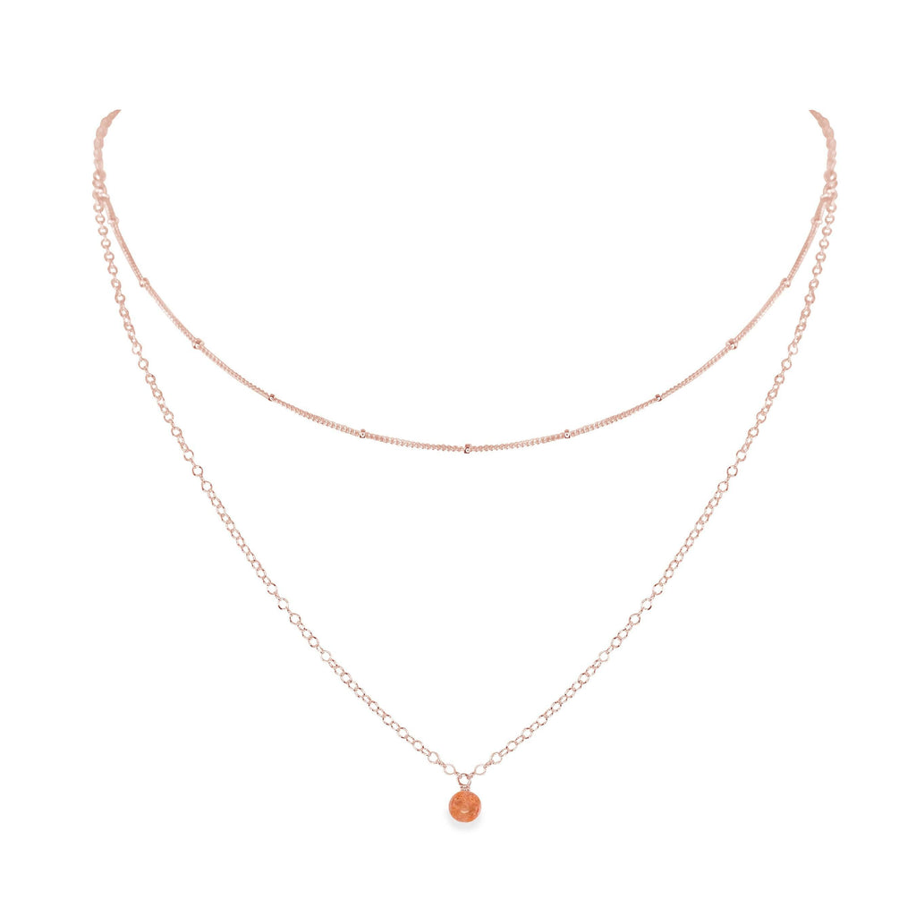 Sunstone Gemstone Chain Layered Choker Necklace - Sunstone Gemstone Chain Layered Choker Necklace - 14k Rose Gold Fill - Luna Tide Handmade Crystal Jewellery