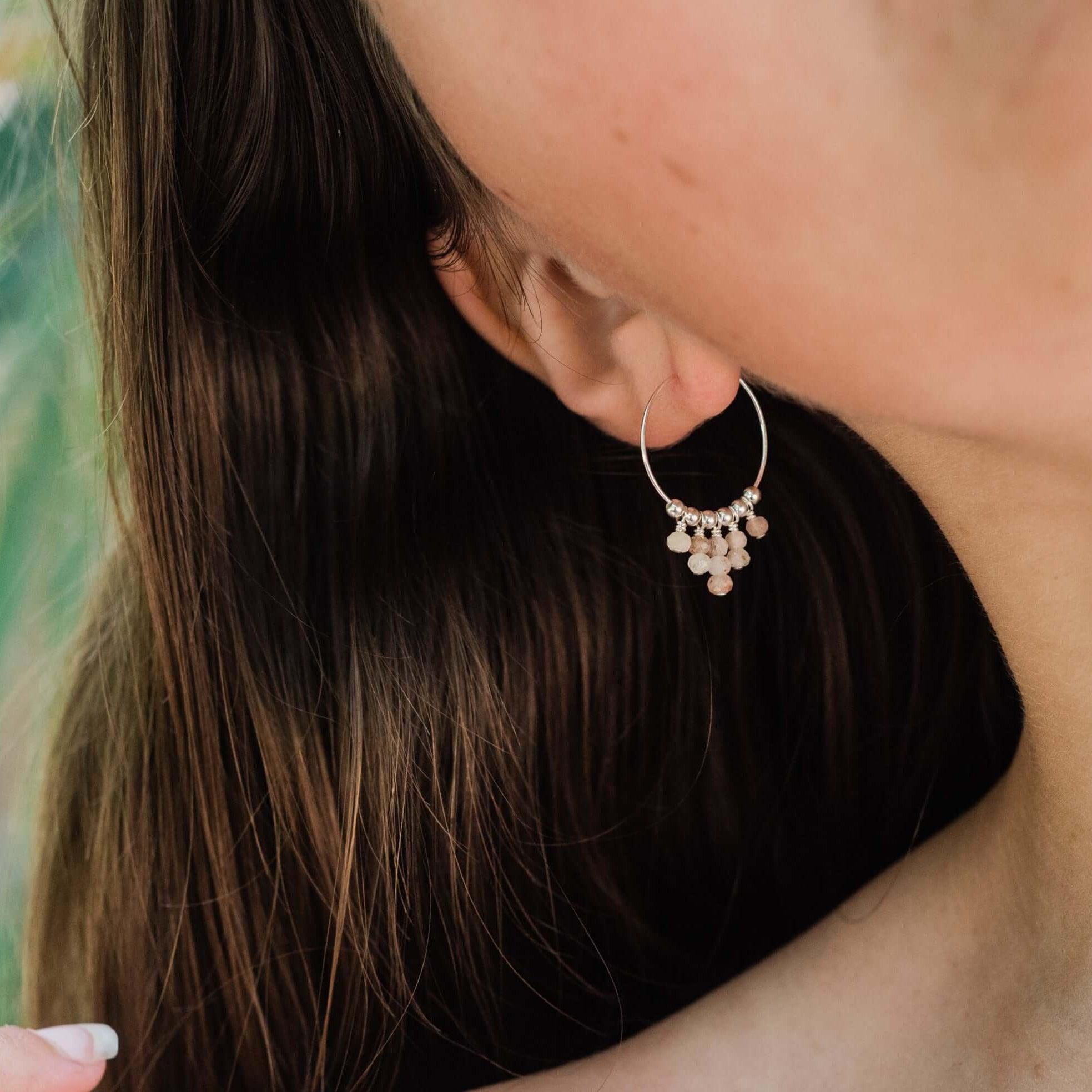 Sunstone Statement Hoop Earrings - Sunstone Statement Hoop Earrings - 14k Gold Fill - Luna Tide Handmade Crystal Jewellery