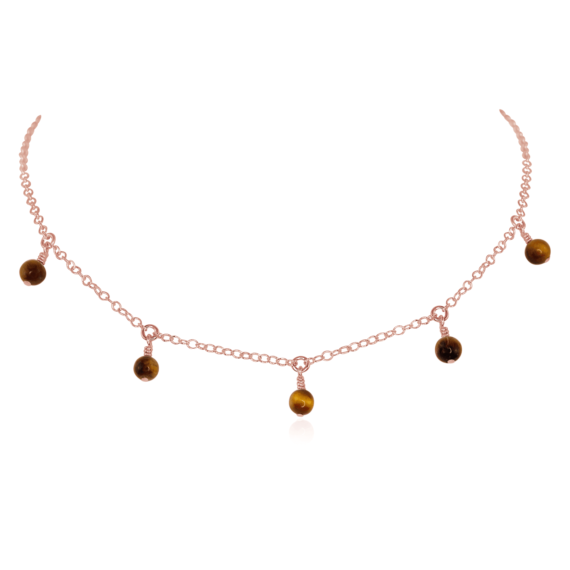 Tiger's Eye Bead Drop Choker - Tiger's Eye Bead Drop Choker - 14k Rose Gold Fill - Luna Tide Handmade Crystal Jewellery