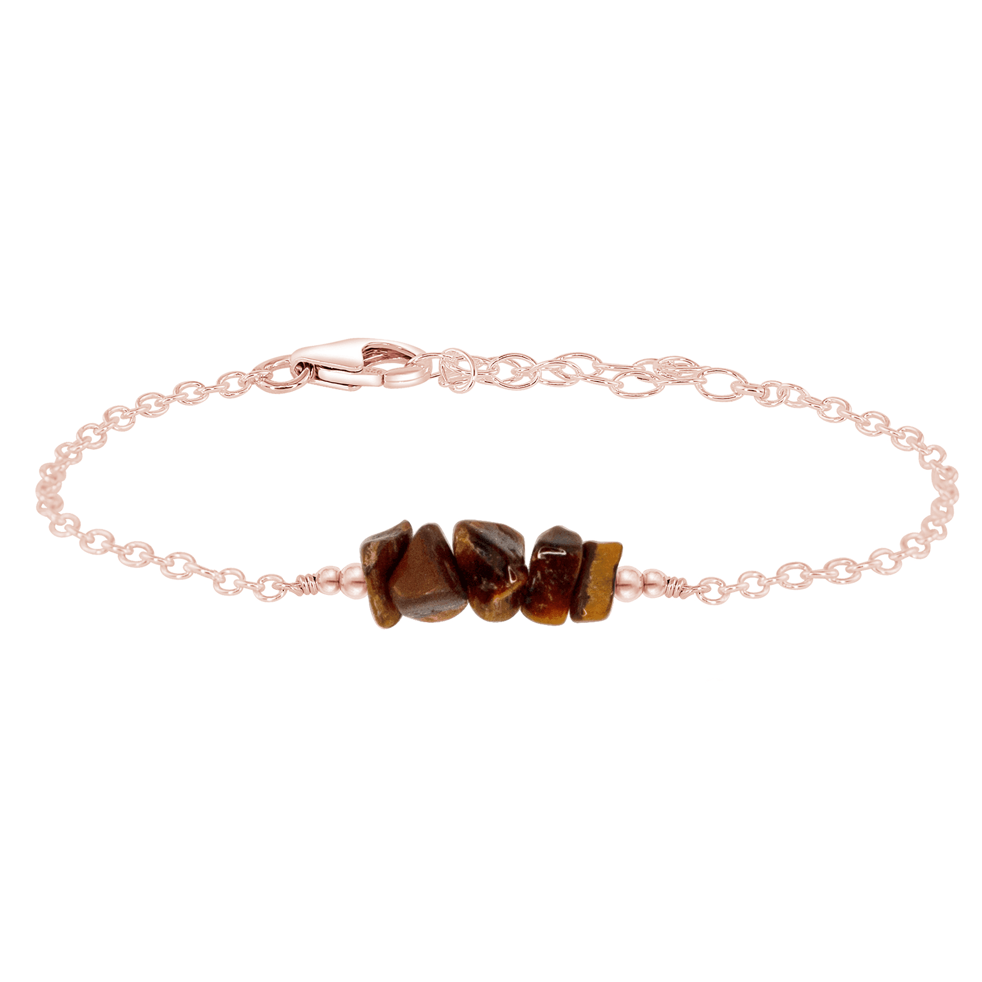 Tiger's Eye Chip Bead Bar Bracelet - Tiger's Eye Chip Bead Bar Bracelet - 14k Rose Gold Fill - Luna Tide Handmade Crystal Jewellery