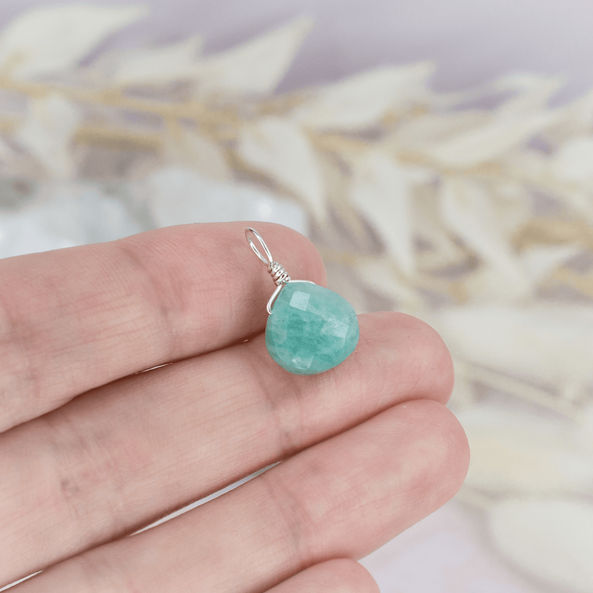 Tiny Amazonite Teardrop Gemstone Pendant - Tiny Amazonite Teardrop Gemstone Pendant - Sterling Silver - Luna Tide Handmade Crystal Jewellery