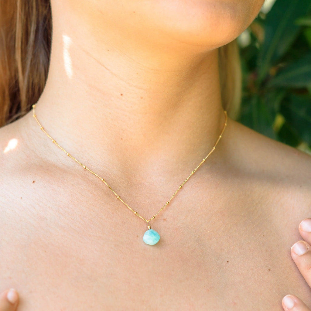 Tiny Amazonite Teardrop Necklace - Tiny Amazonite Teardrop Necklace - 14k Gold Fill / Cable - Luna Tide Handmade Crystal Jewellery