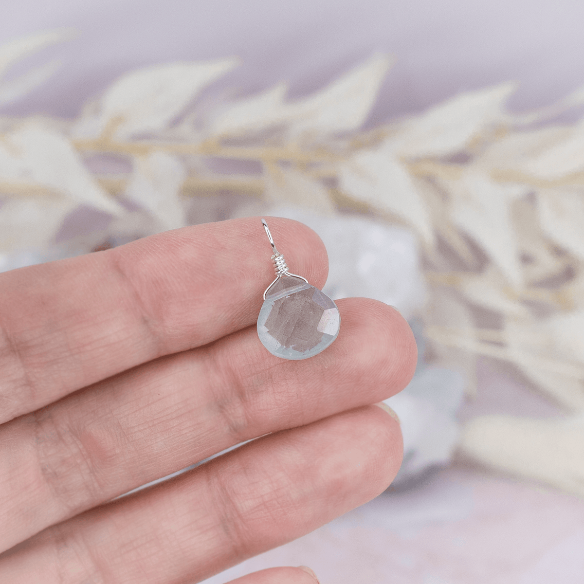 Tiny Aquamarine Teardrop Gemstone Pendant - Tiny Aquamarine Teardrop Gemstone Pendant - Sterling Silver - Luna Tide Handmade Crystal Jewellery