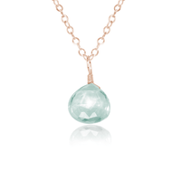 Tiny Aquamarine Teardrop Necklace - Tiny Aquamarine Teardrop Necklace - 14k Rose Gold Fill / Cable - Luna Tide Handmade Crystal Jewellery