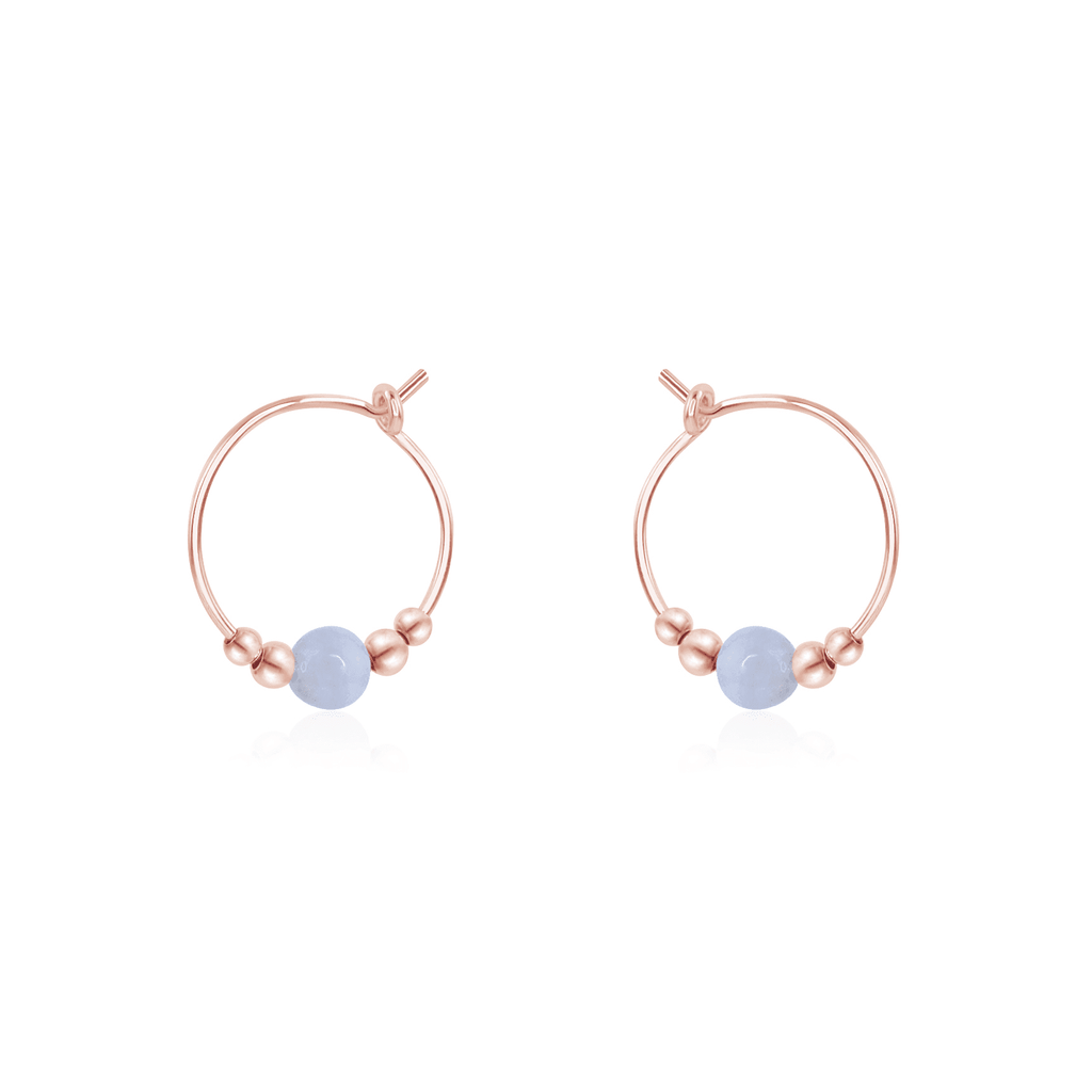 Tiny Blue Lace Agate Bead Hoop Earrings - Tiny Blue Lace Agate Bead Hoop Earrings - 14k Rose Gold Fill - Luna Tide Handmade Crystal Jewellery