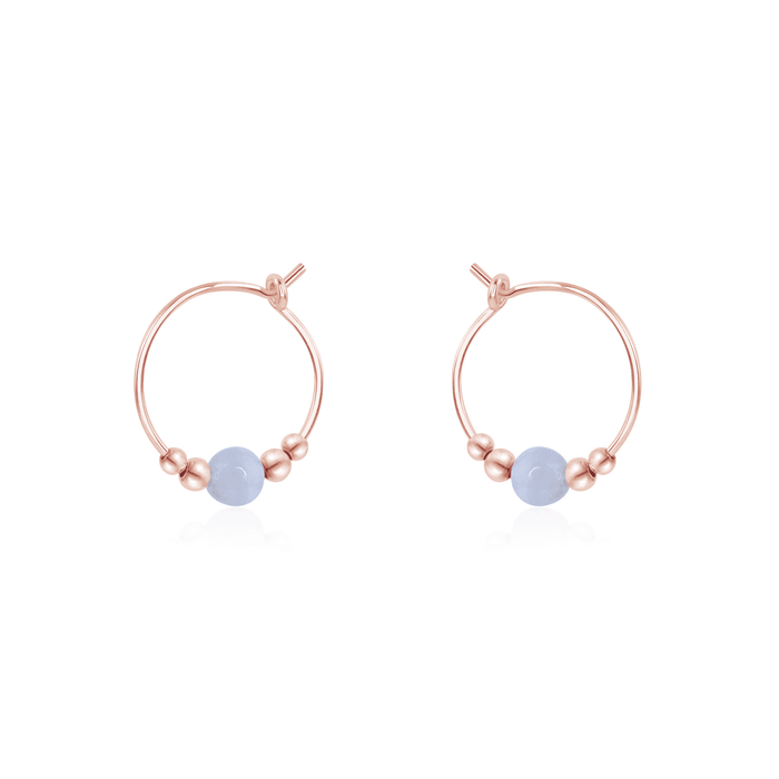 Tiny Blue Lace Agate Bead Hoop Earrings - Tiny Blue Lace Agate Bead Hoop Earrings - 14k Rose Gold Fill - Luna Tide Handmade Crystal Jewellery