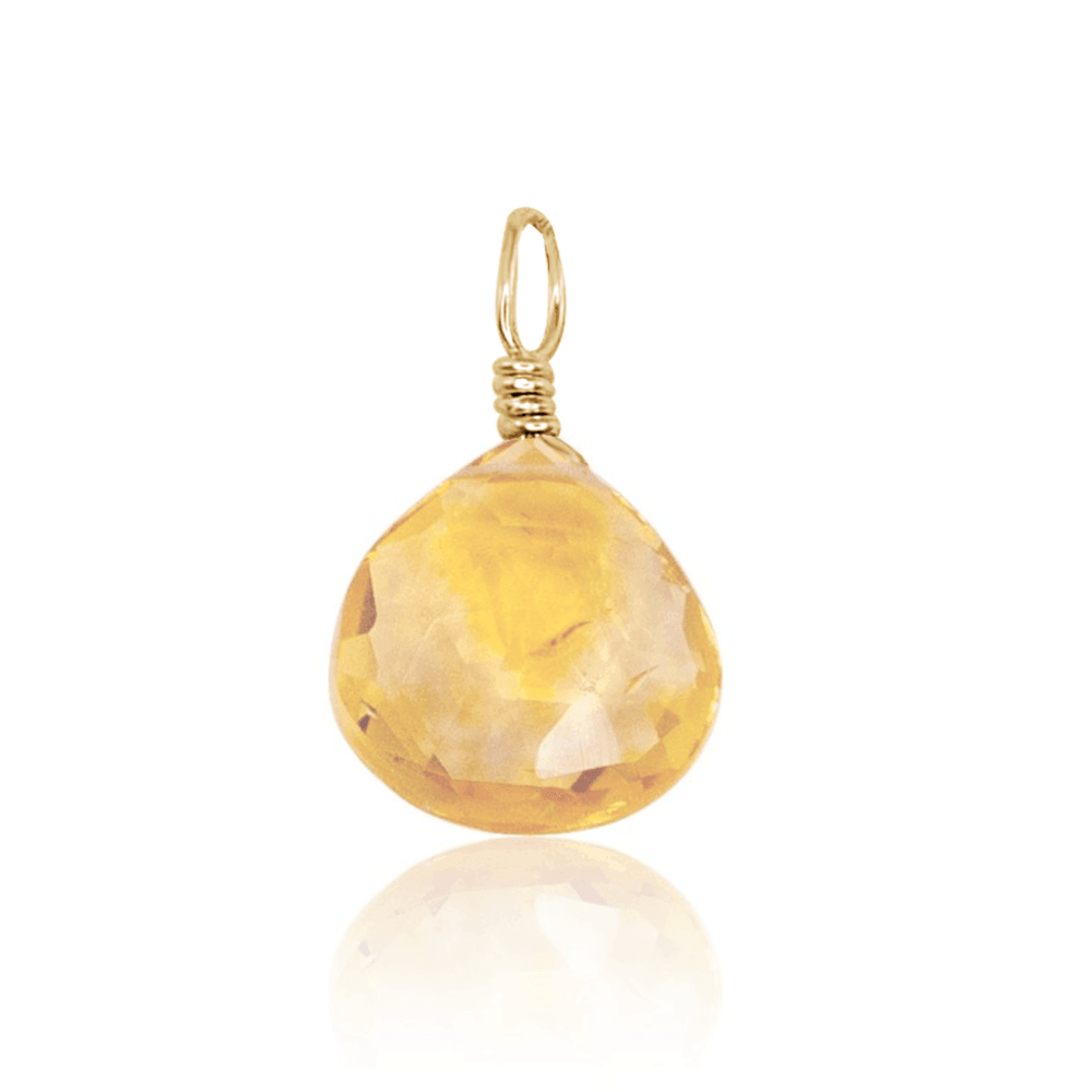 Tiny Citrine Teardrop Gemstone Pendant - Tiny Citrine Teardrop Gemstone Pendant - 14k Gold Fill - Luna Tide Handmade Crystal Jewellery