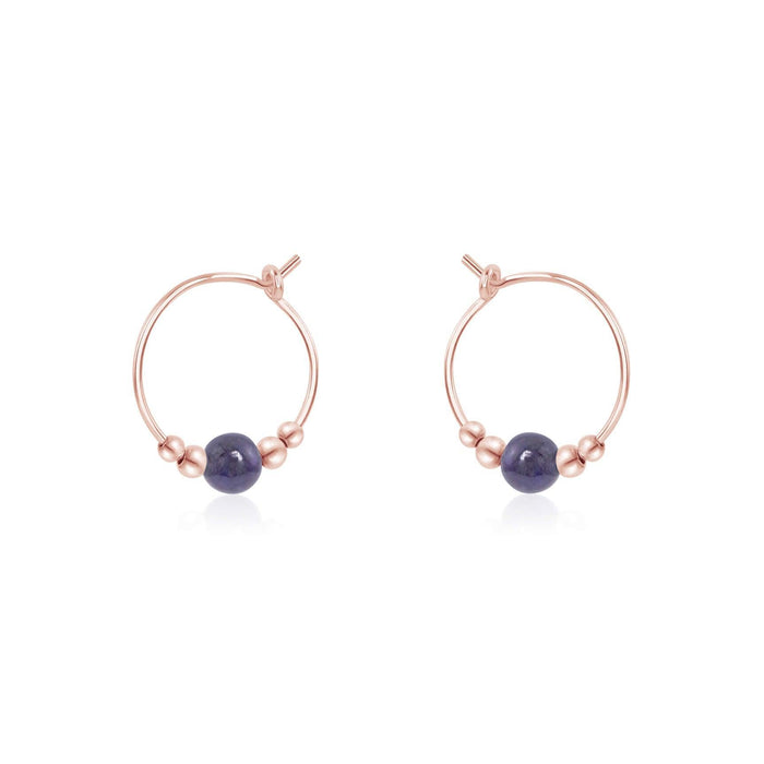 Tiny Iolite Gemstone Bead Hoop Earrings - Tiny Iolite Gemstone Bead Hoop Earrings - 14k Rose Gold Fill - Luna Tide Handmade Crystal Jewellery