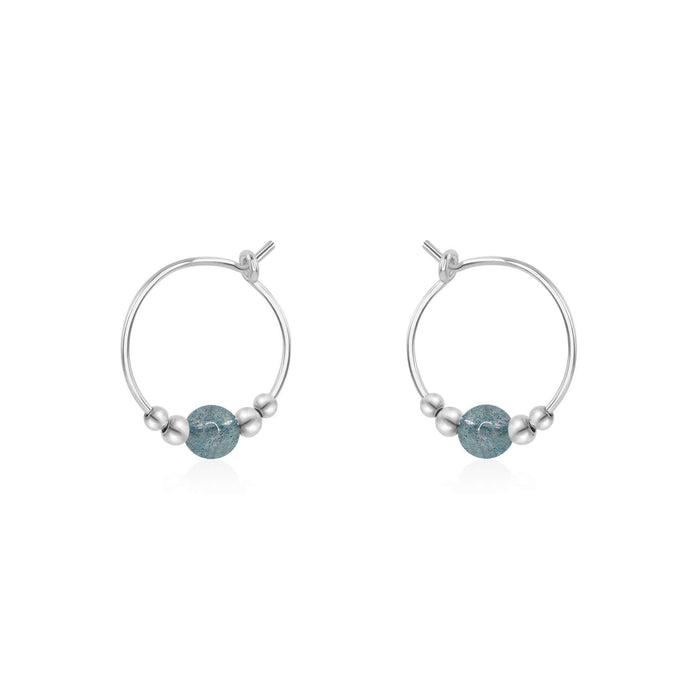 Tiny Labradorite Gemstone Bead Hoop Earrings - Tiny Labradorite Gemstone Bead Hoop Earrings - Sterling Silver - Luna Tide Handmade Crystal Jewellery