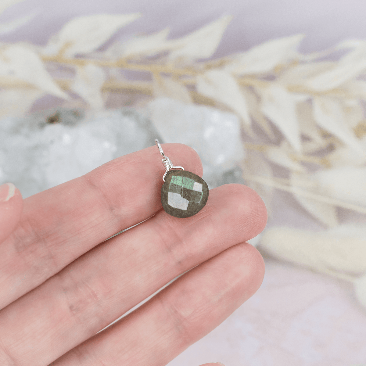 Tiny Labradorite Teardrop Gemstone Pendant - Tiny Labradorite Teardrop Gemstone Pendant - Sterling Silver - Luna Tide Handmade Crystal Jewellery