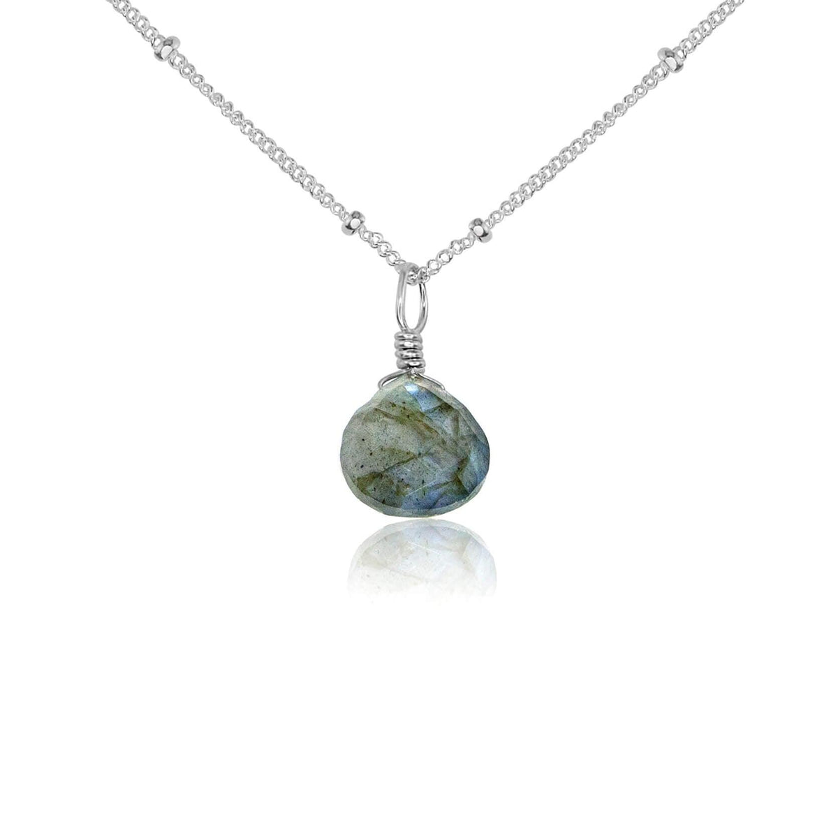 Teardrop Necklace - Labradorite - Sterling Silver Satellite - Luna Tide Handmade Jewellery