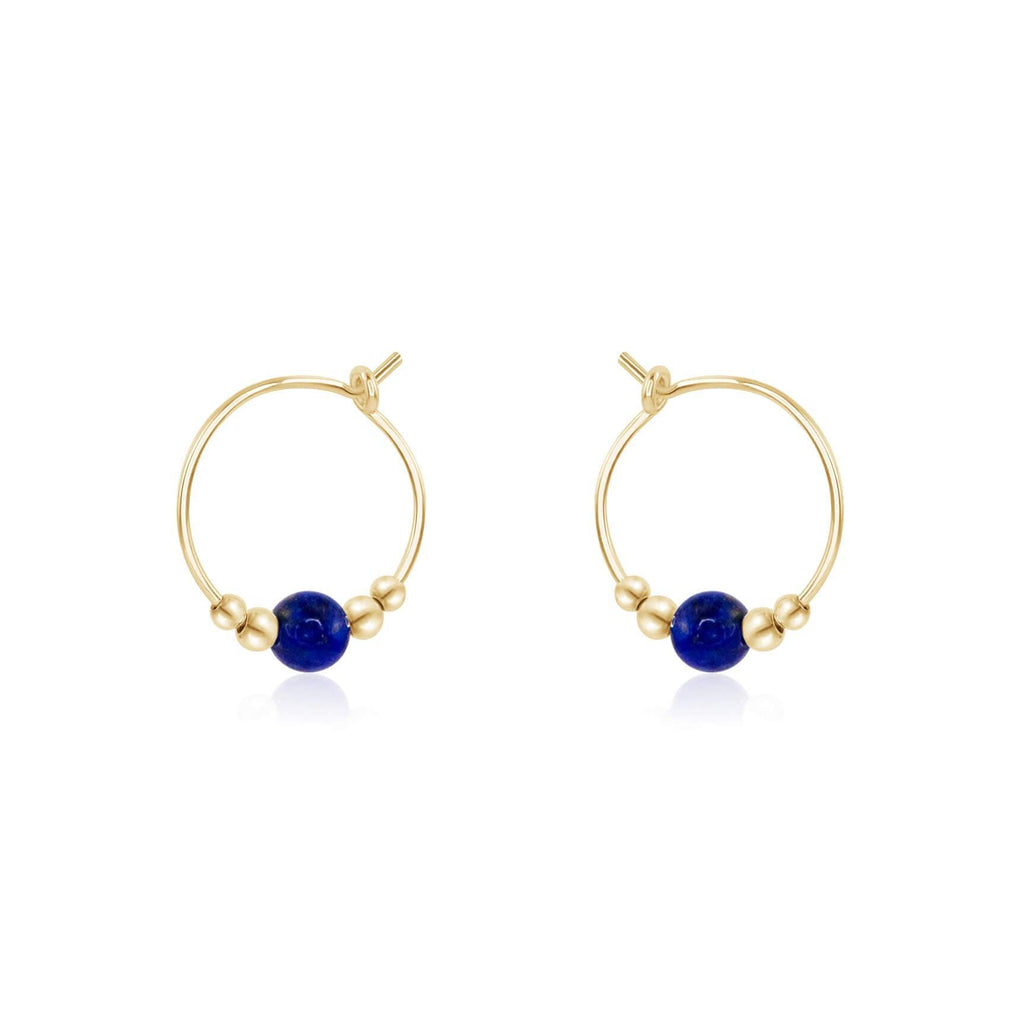 Tiny Lapis Lazuli Gemstone Bead Hoop Earrings - Tiny Lapis Lazuli Gemstone Bead Hoop Earrings - 14k Gold Fill - Luna Tide Handmade Crystal Jewellery