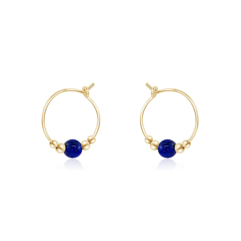 Tiny Bead Hoops - Lapis Lazuli - 14K Gold Fill - Luna Tide Handmade Jewellery