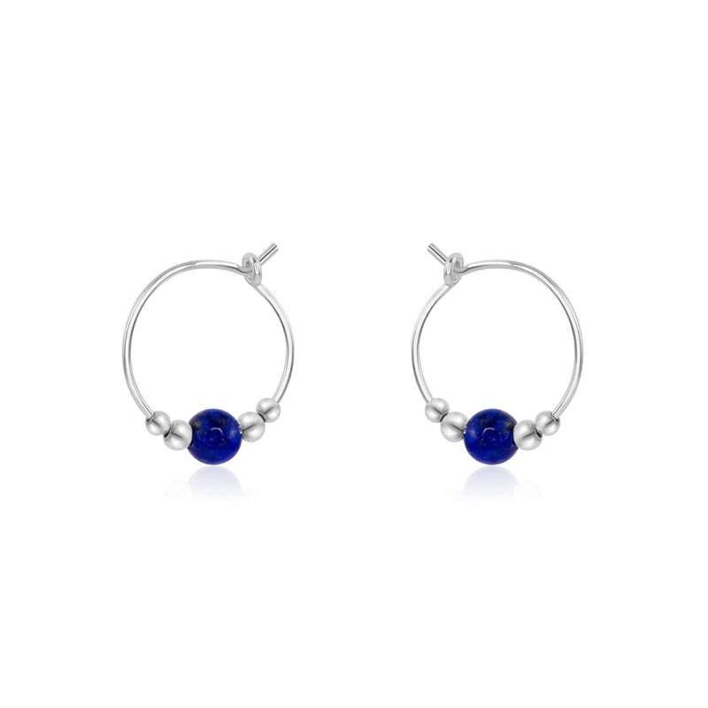 Tiny Bead Hoops - Lapis Lazuli - Sterling Silver - Luna Tide Handmade Jewellery