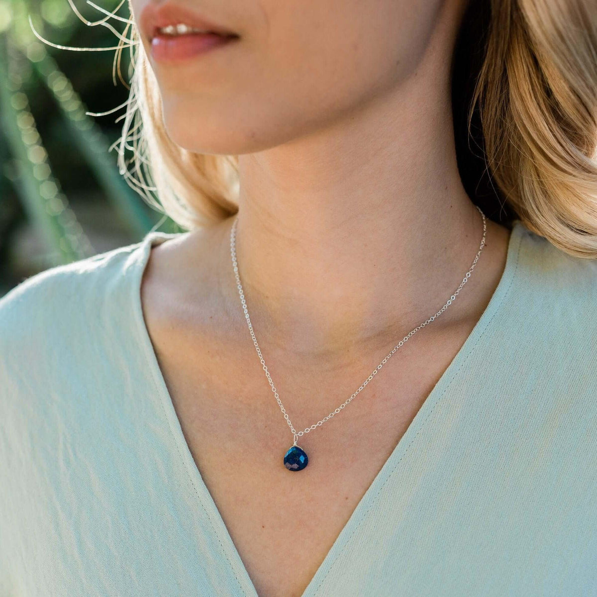 Tiny Lapis Lazuli Teardrop Necklace - Tiny Lapis Lazuli Teardrop Necklace - Sterling Silver / Cable - Luna Tide Handmade Crystal Jewellery