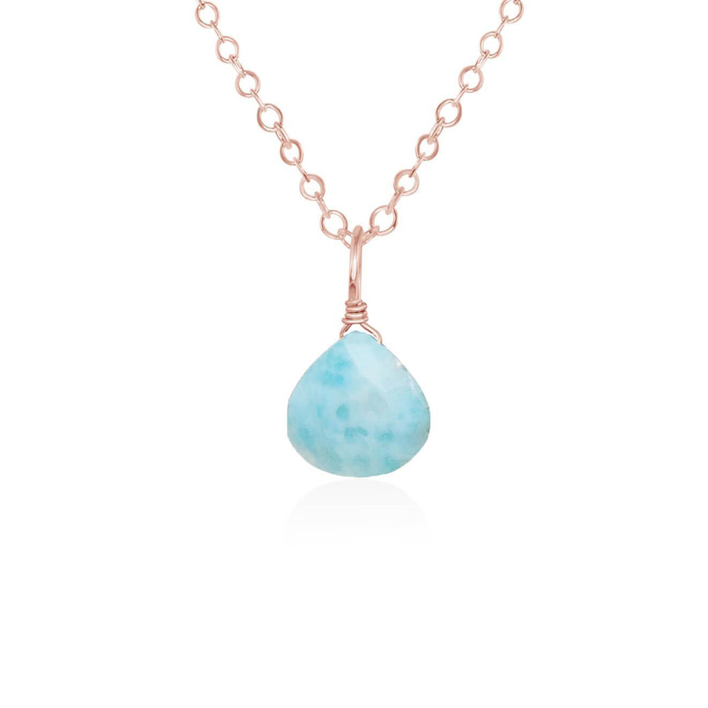 Tiny Larimar Teardrop Crystal Necklace - Tiny Larimar Teardrop Crystal Necklace - 14k Rose Gold Fill / Cable - Luna Tide Handmade Crystal Jewellery