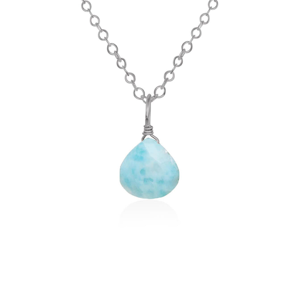 Tiny Larimar Teardrop Crystal Necklace - Tiny Larimar Teardrop Crystal Necklace - Stainless Steel / Cable - Luna Tide Handmade Crystal Jewellery