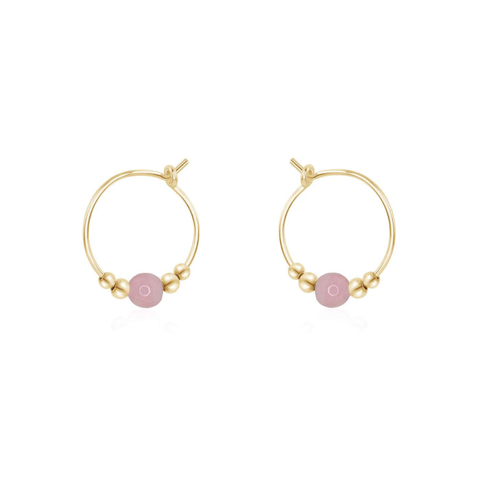 Tiny Bead Hoops - Pink Peruvian Opal - 14K Gold Fill - Luna Tide Handmade Jewellery