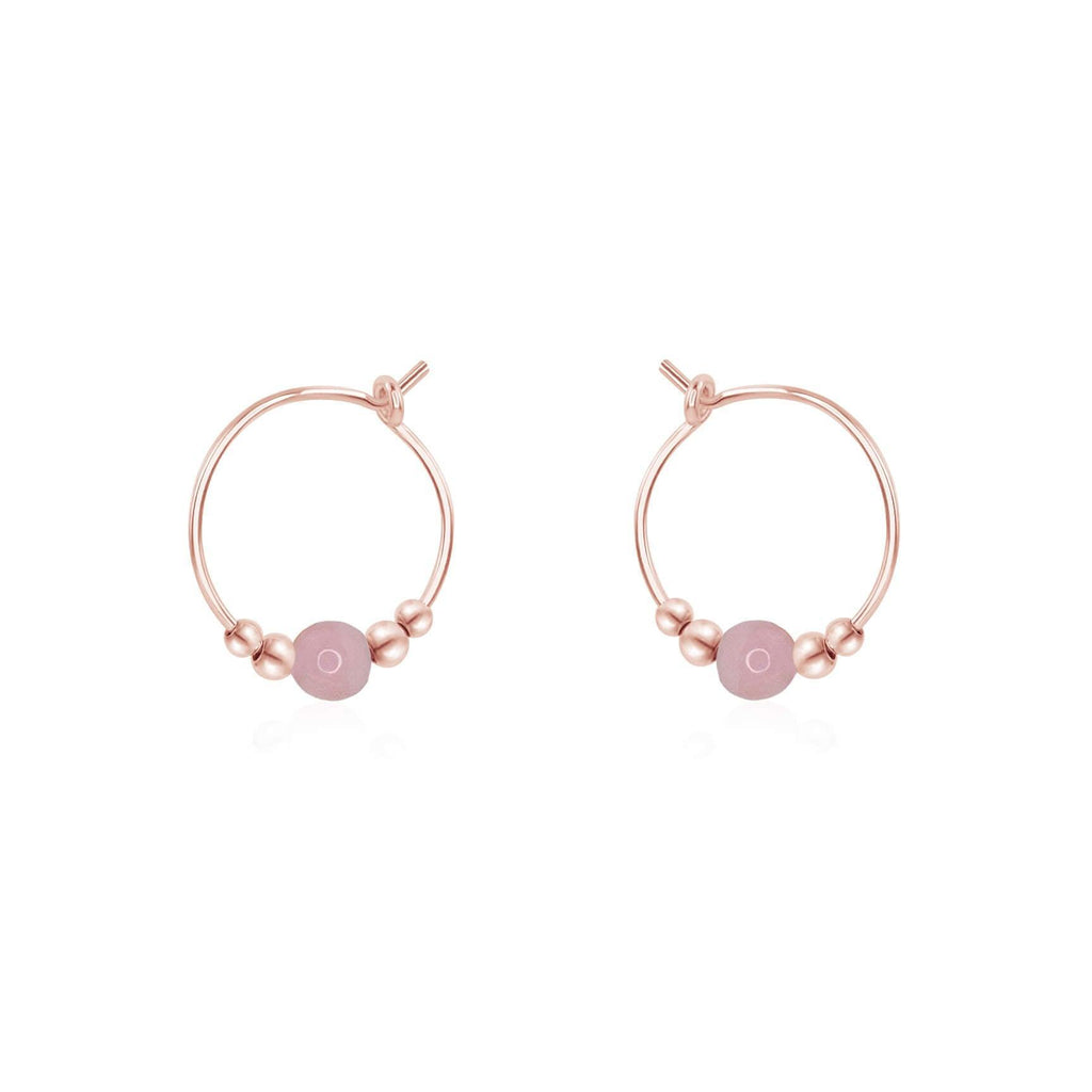 Tiny Pink Peruvian Opal Bead Hoop Earrings - Tiny Pink Peruvian Opal Bead Hoop Earrings - 14k Rose Gold Fill - Luna Tide Handmade Crystal Jewellery